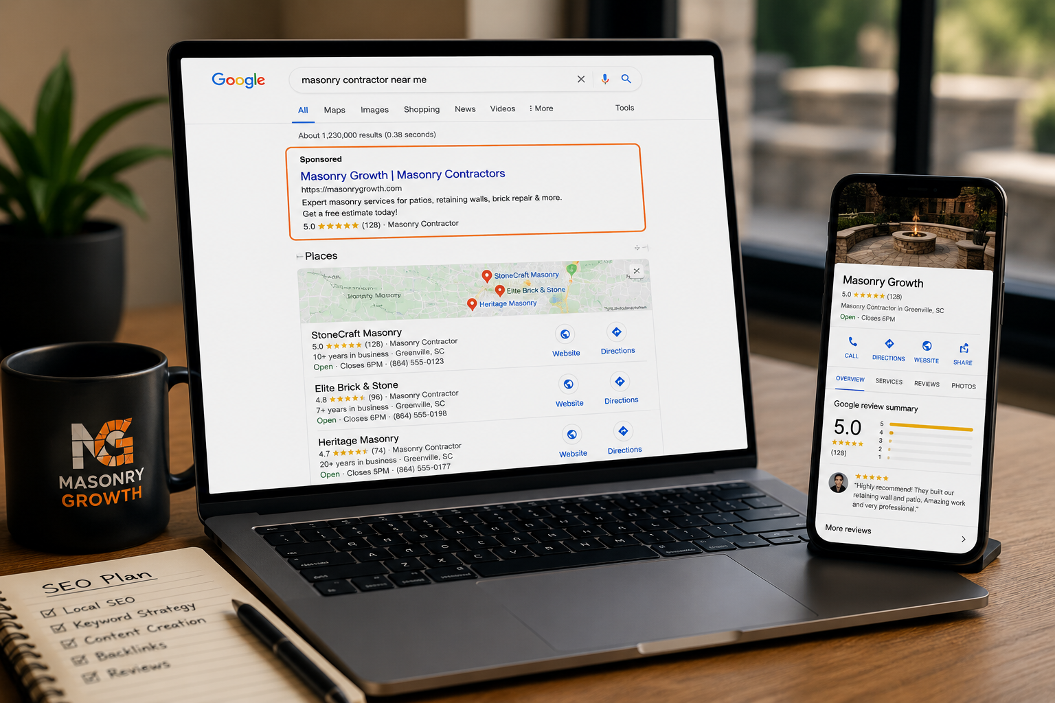 SEO ranking for masonry company