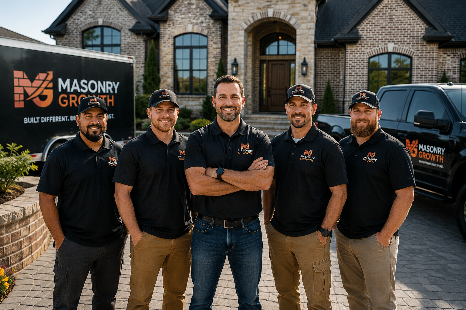 Masonry team on construction site